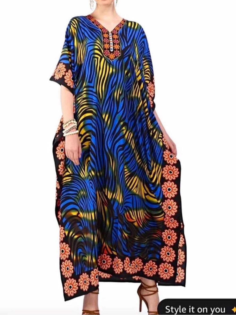 Shoptrend Blue Patterned Kaftan Size 3XL